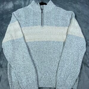 BKE Sweater Mens Large‎ Gray Knit Fisherman Acrylic Blend Long Sleeve 1/4 Zip